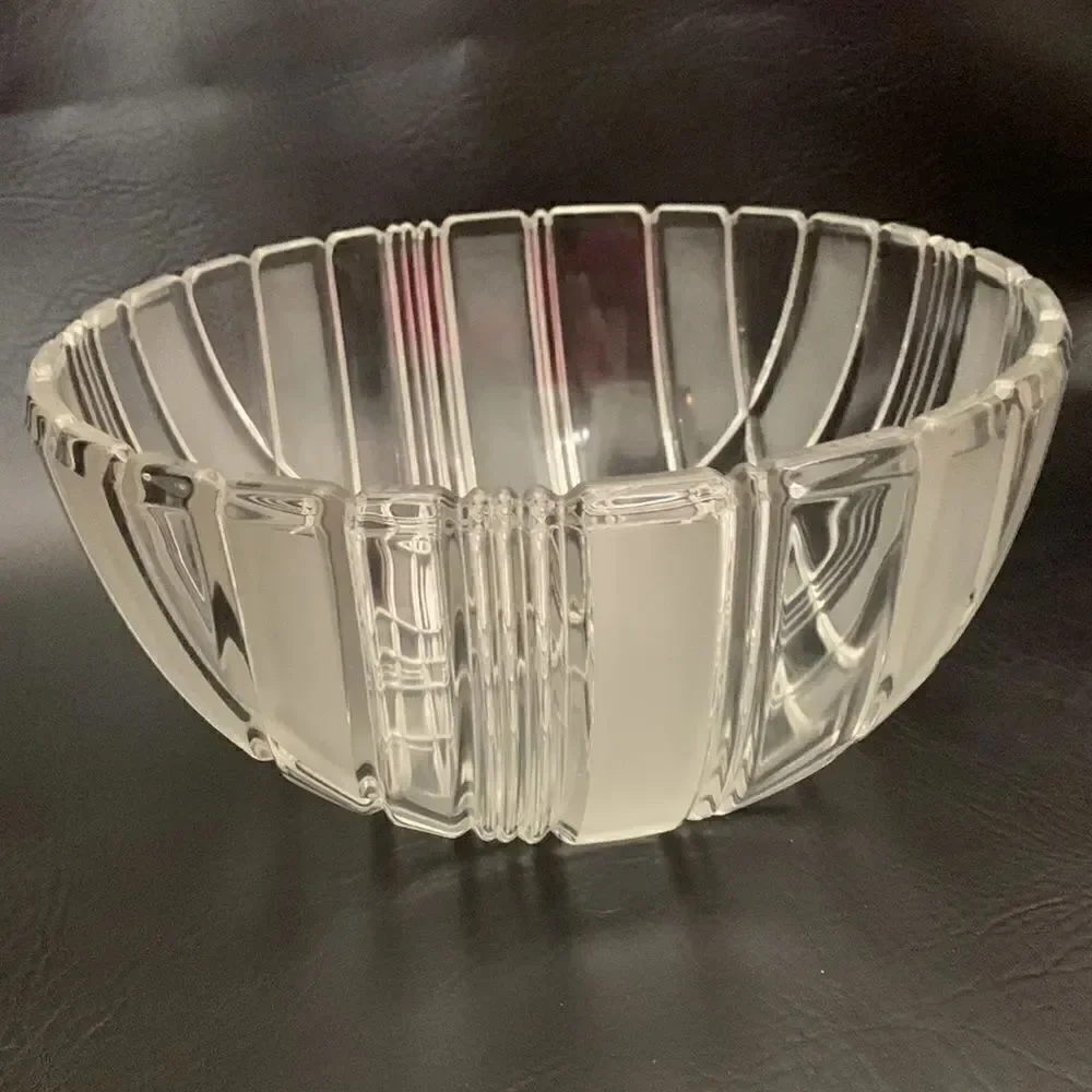Clear Frosted Glass Heavy Serving Bowl Cut Glass Diamond Square Rectangle 4 Qt